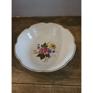 Vintage Bone China Floral Gold Trim Scalloped Edge Bowl Unmarked Stunning